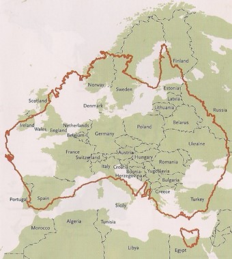Australia compared to Europe map